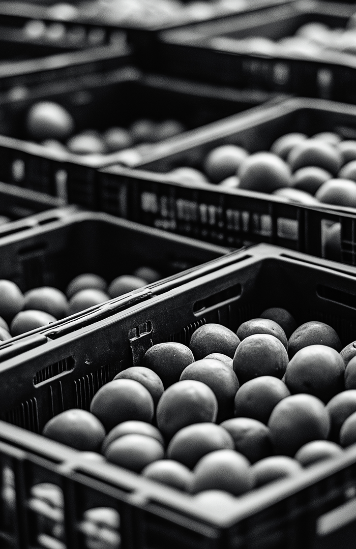 An image with some produce in boxes